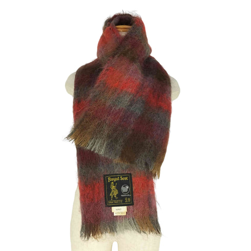 ROYAL SCOT  イギリス製 チェック柄 モヘア混ウール シャギーマフラー レディース